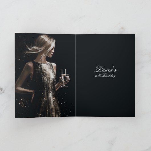 Sparkly gouden jurk zwarte achtergrond verjaardags (Binnen)