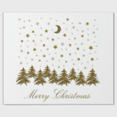 Sparkly gouden Kerstboom, maan, sterren Kerstmis Cadeaupapier (Vlak)