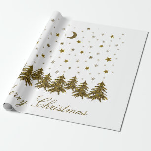 Sparkly gouden Kerstboom, maan, sterren Kerstmis Cadeaupapier