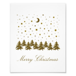 Sparkly gouden Kerstboom, maan, sterren Kerstmis Foto Afdruk