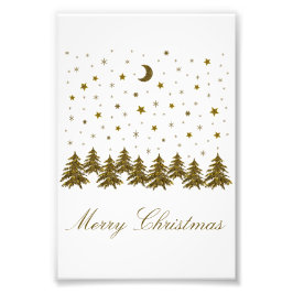 Sparkly gouden Kerstboom, maan, sterren Kerstmis Foto Afdruk