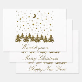 Sparkly gouden Kerstboom, maan, sterren Kerstmis Inpakpapier Vel
