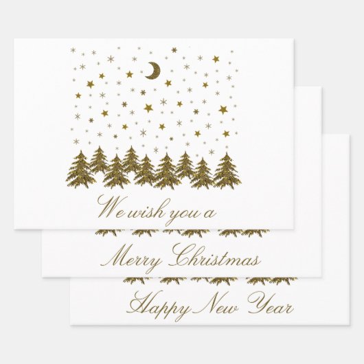 Sparkly gouden Kerstboom, maan, sterren Kerstmis Inpakpapier Vel (Set)