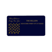 Sparkly gouden kerstboom op blauwe kerst etiket (Voorkant)