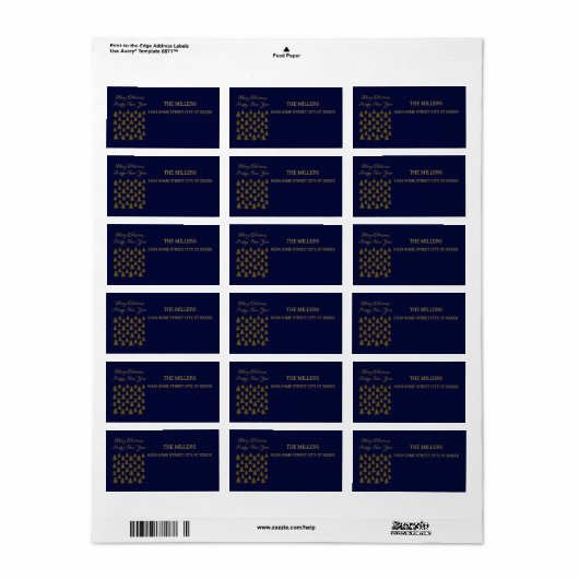 Sparkly gouden kerstboom op blauwe kerst etiket (Full Sheet)