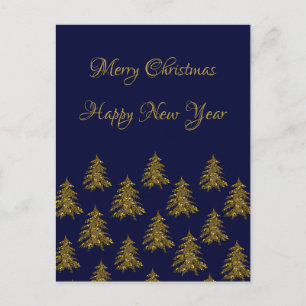 Sparkly gouden kerstboom op blauwe kerst feestdagenkaart