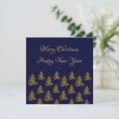 Sparkly gouden kerstboom op blauwe kerst feestdagenkaart (Staand voorkant)