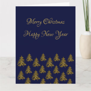 Sparkly gouden kerstboom op blauwe kerst kaart