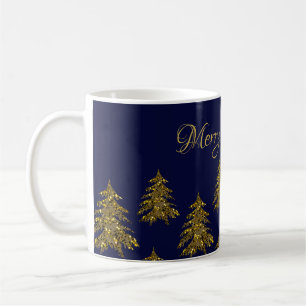 Sparkly gouden kerstboom op blauwe kerst koffiemok