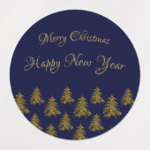 Sparkly gouden kerstboom op blauwe kerst labels (Design 1)