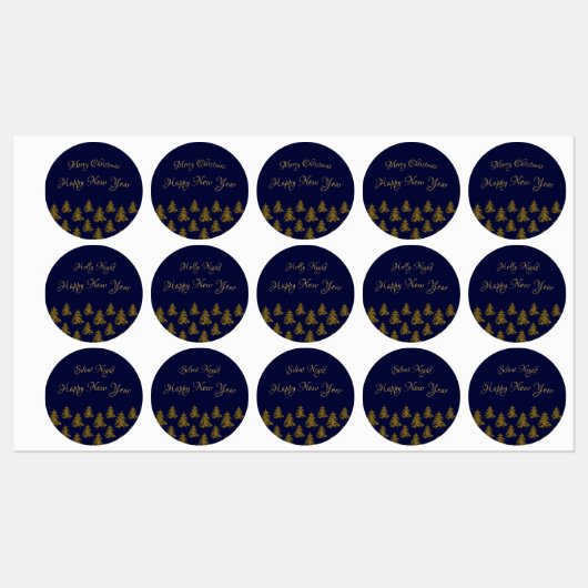 Sparkly gouden kerstboom op blauwe kerst labels (Vel)