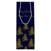 Sparkly gouden kerstboom op blauwe kerst wijn cadeautas (Achterkant)