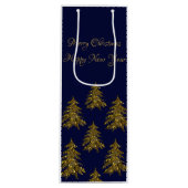 Sparkly gouden kerstboom op blauwe kerst wijn cadeautas (Voorkant)