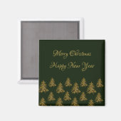 Sparkly gouden kerstboom op groene kerst magneet (Voorkant / Achterkant)