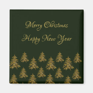 Sparkly gouden kerstboom op groene kerst magneet