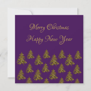 Sparkly gouden kerstboom op paarse kerst feestdagenkaart