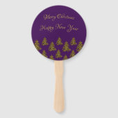 Sparkly gouden kerstboom op paarse kerst handwaaier (Achterkant)