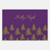 Sparkly gouden kerstboom op paarse kerst inpakpapier vel (Voorkant 3)