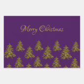 Sparkly gouden kerstboom op paarse kerst inpakpapier vel (Voorkant)