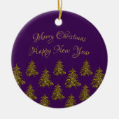 Sparkly gouden kerstboom op paarse kerst keramisch ornament (Voorkant)