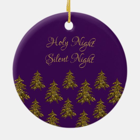 Sparkly gouden kerstboom op paarse kerst keramisch ornament (Achterkant)
