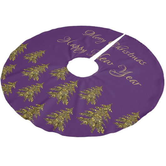 Sparkly gouden kerstboom op paarse kerst kerstboom rok (Gekanteld)