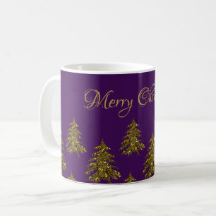 Sparkly gouden kerstboom op paarse kerst koffiemok