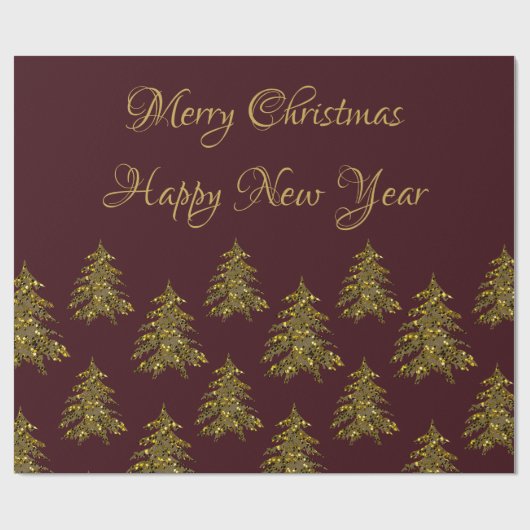 Sparkly gouden kerstboom op rode kerst cadeaupapier (Vlak)