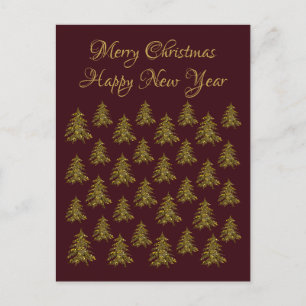 Sparkly gouden kerstboom op rode kerst feestdagenkaart