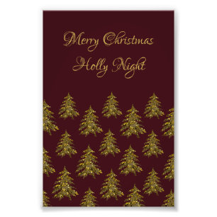 Sparkly gouden kerstboom op rode kerst foto afdruk
