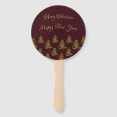 Sparkly gouden kerstboom op rode kerst handwaaier (Achterkant)