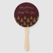 Sparkly gouden kerstboom op rode kerst handwaaier (Voorkant)