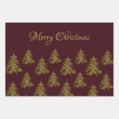 Sparkly gouden kerstboom op rode kerst inpakpapier vel (Voorkant)