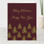 Sparkly gouden kerstboom op rode kerst kaart (Voorkant)