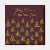 Sparkly gouden kerstboom op rode kerst magneet (Voorkant)