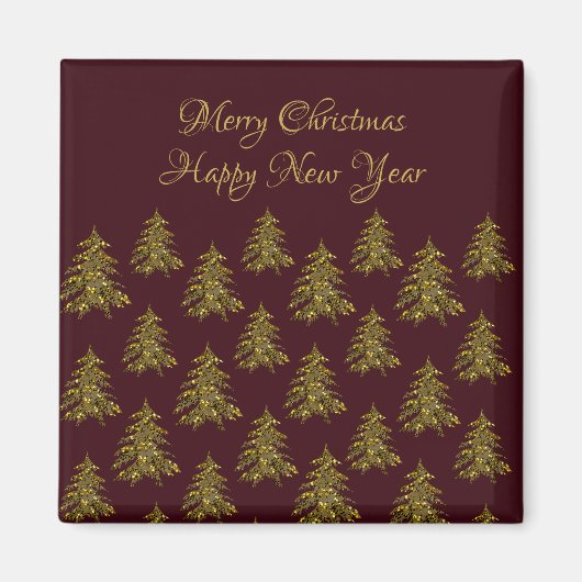 Sparkly gouden kerstboom op rode kerst magneet (Voorkant)