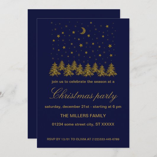 Sparkly gouden Kerstmis Feest Kaart (Voorkant / Achterkant)