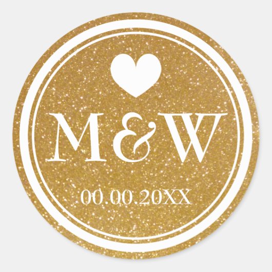 Sparkly gouden monogram huwelijksgunst stickers ze (Voorkant)