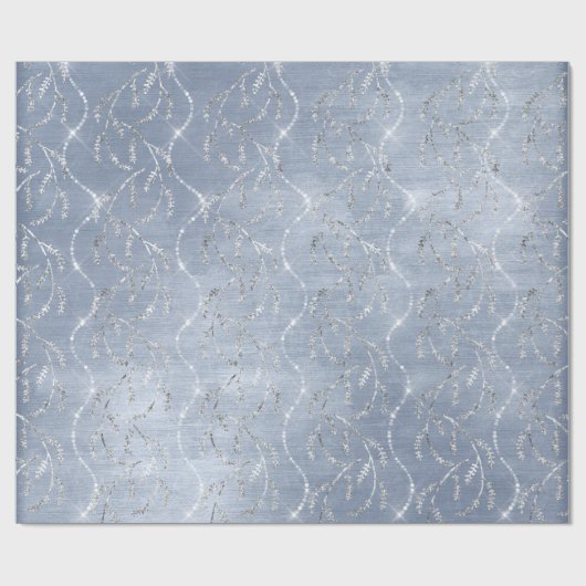Sparkly Gray Blue Laurel Floral Silver Diamonds Cadeaupapier (Vlak)
