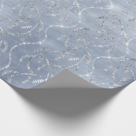 Sparkly Gray Blue Laurel Floral Silver Diamonds Cadeaupapier (Hoek)
