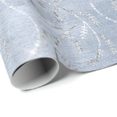 Sparkly Gray Blue Laurel Floral Silver Diamonds Cadeaupapier (Rol Hoek)