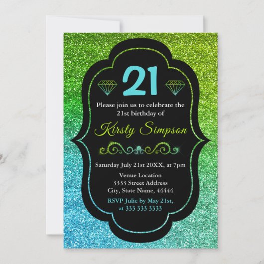 Sparkly Green & Blue Gradient Glitter Birthday Kaart (Voorkant)