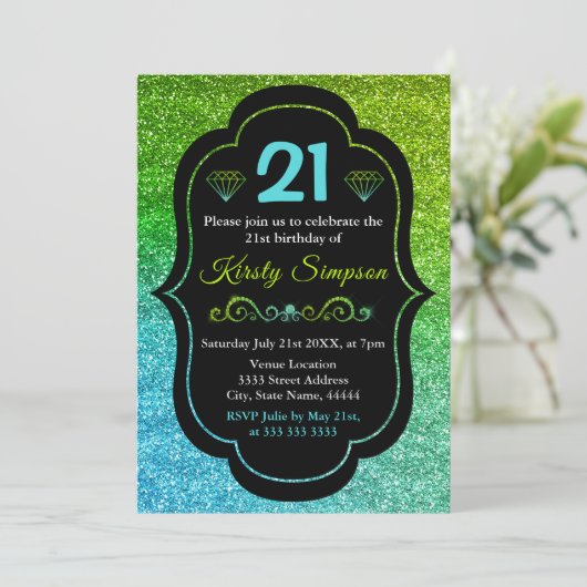 Sparkly Green & Blue Gradient Glitter Birthday Kaart (Staand voorkant)