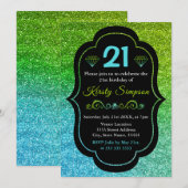 Sparkly Green & Blue Gradient Glitter Birthday Kaart (Voorkant / Achterkant)