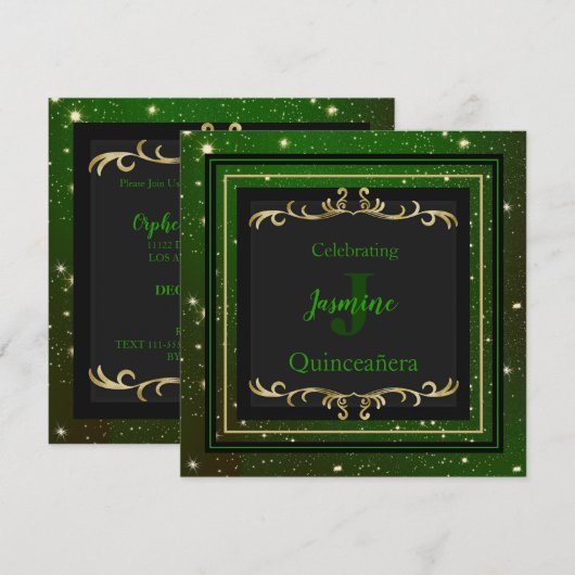 Sparkly Green en Gold Birthday Invitation Kaart (Voorkant / Achterkant)