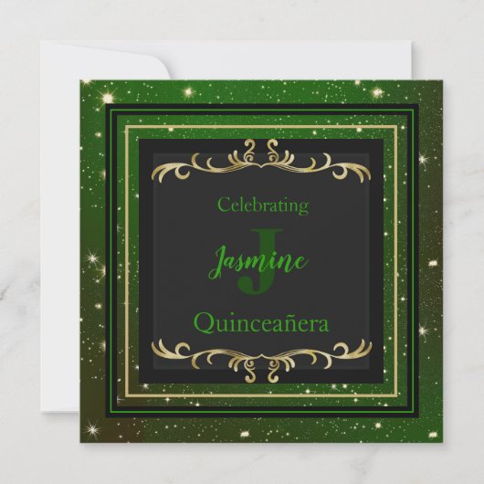 Sparkly Green en Gold Birthday Invitation Kaart (Voorkant)