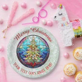 Sparkly Green Glitter Glas in lood Kerstboom Papieren Bordje (Feest)