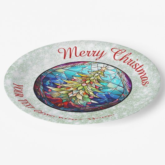 Sparkly Green Glitter Glas in lood Kerstboom Papieren Bordje (Gekanteld)