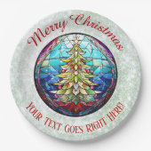 Sparkly Green Glitter Glas in lood Kerstboom Papieren Bordje (Voorkant)