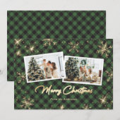 Sparkly Green Gold Snowflakes Fotokerstmis Feestdagenkaart (Voorkant / Achterkant)